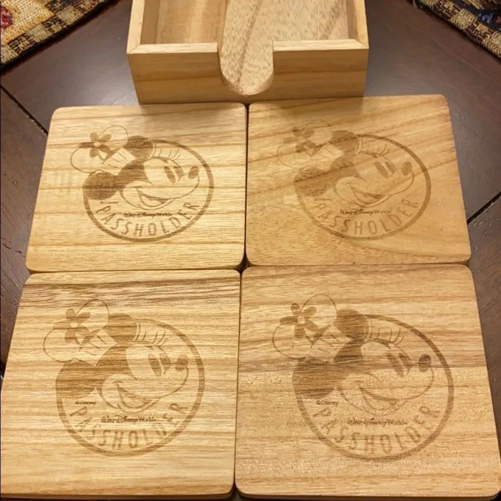 Disney Minnie wood Passholders coasters